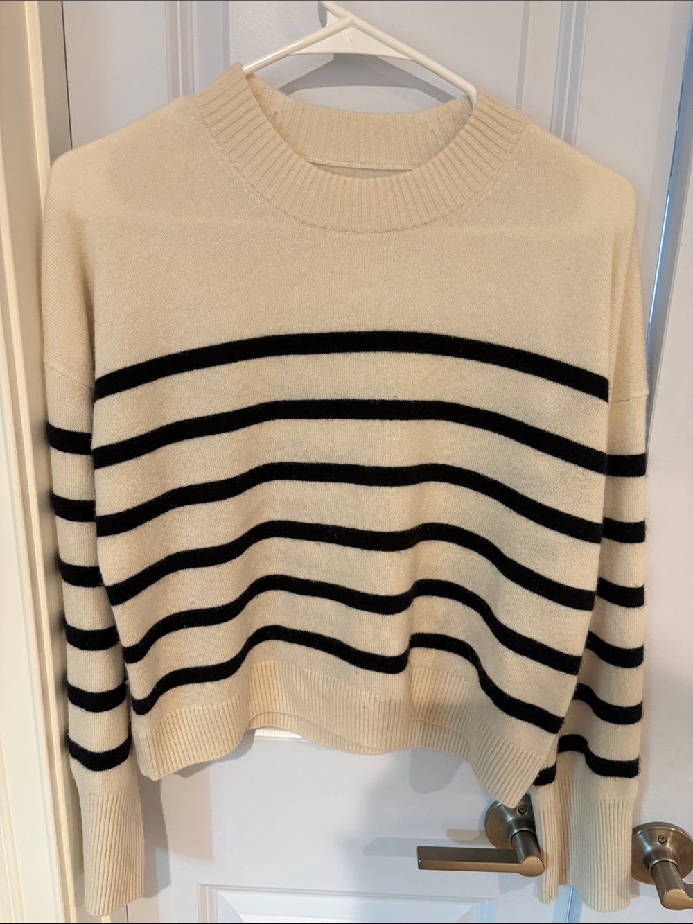 Abercrombie & Fitch Cashmere Cream Sweater with Black Stripes